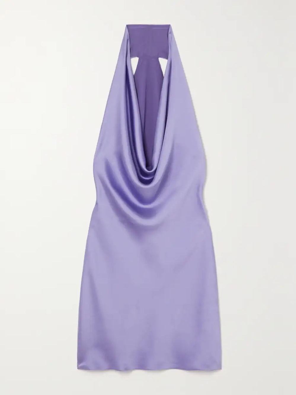 NWT Norma Kamali Halter Drape Mini Dress Lilac Crepe Satin Cowl Neck M Thread
